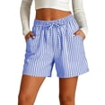 thumbnail image 3 of Women's Striped Drawstring Elastic Waist Straight Leg Casual Shorts, Relaxed Summer Shorts with Side Pockets for Vacation Daily Shopping Picnic 2XL, 3 of 4