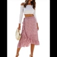thumbnail image 3 of Falda Midi con Abertura y Volantes en el Bajo, con Nudo y Estampado Floral Bohemio para Mujer Rosa S, 3 of 10