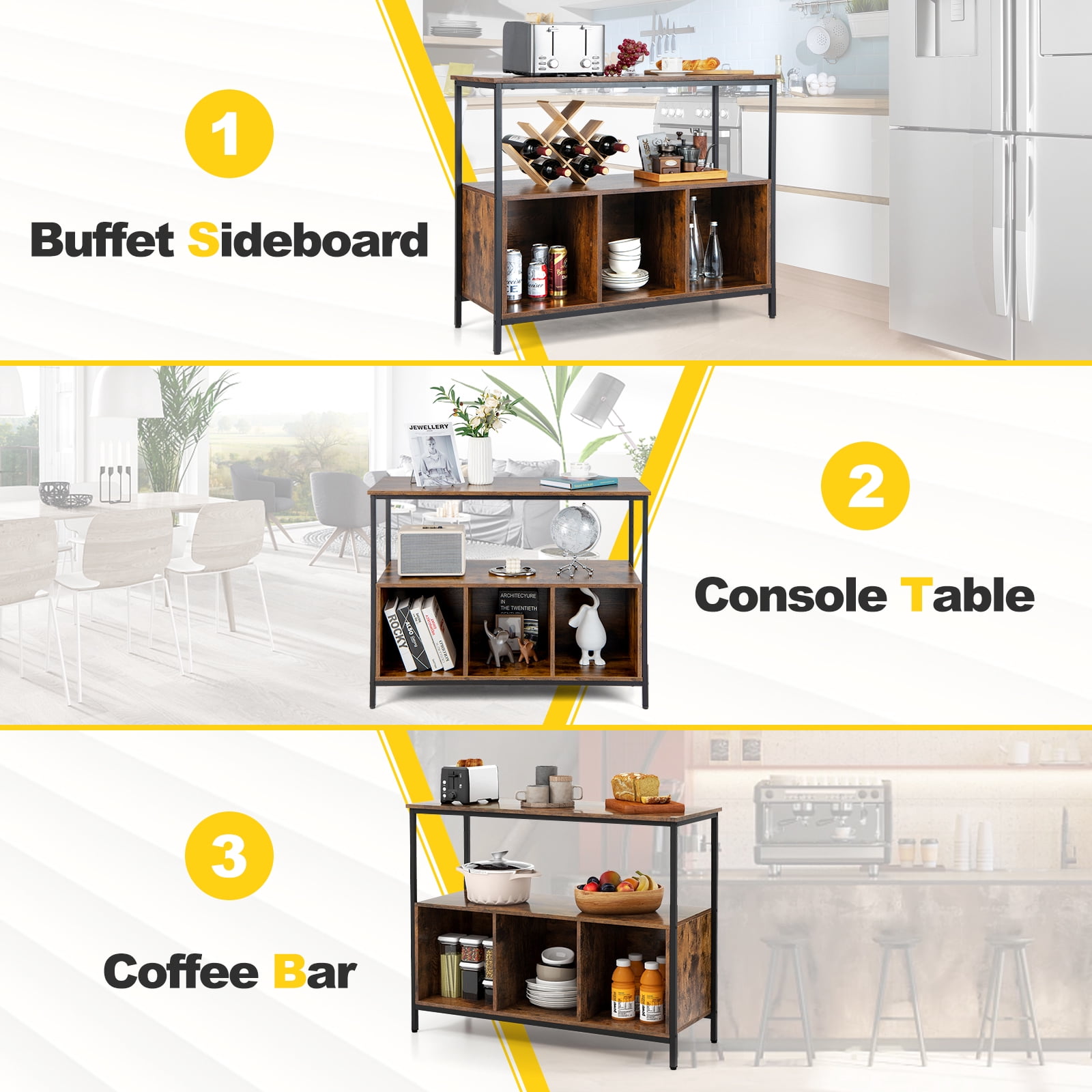 Giantex ideboard Buffet Table w/Storage Cabinet & Shelves, Coffee Bar Station, Microwave Oven Stand, Stationary Kitchen Island Cart