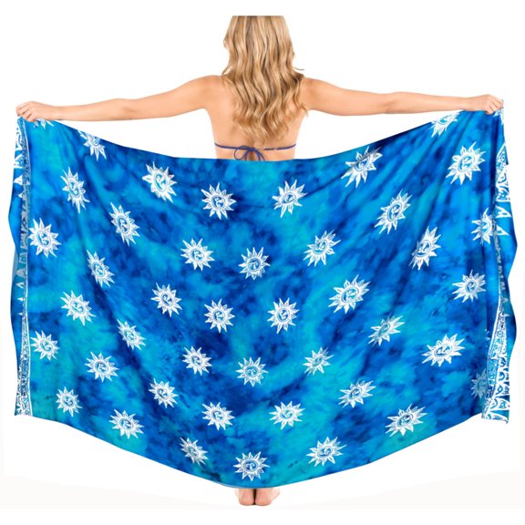 LA LEELA Women's Summer Swimwear Skirt Swimsuit Vacation Beach Sarong Coverups Swim Cover up Wrap Pareos Long Beachwear Wraps for Women One Size Navy, Sun