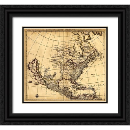 Vintage Maps 16x15 Black Ornate Wood Framed with Double Matting Museum Art Print Titled - North America Divided into it 3 Principal Parts