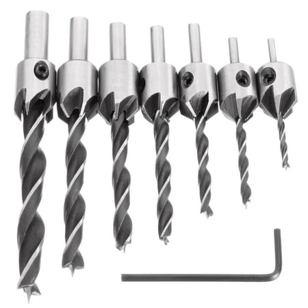 7Pcs Woodworking Countersink Drill Bits, DRILLPRO Woodworking Chamfer High-Speed Steel Countersink Drill Bits Set With One Free Hex Key (Best Countersink Bit For Steel)