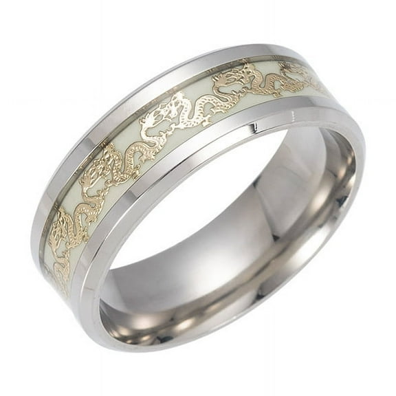 201 Stainless Steel Wide Band Finger Rings Luminous Dragon Size 9 Stainless Steel Color 19mm
