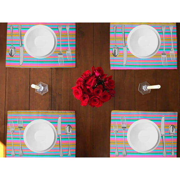 Multi Stripes Print Cotton Dinner Table Placemats Holiday Home Decoration 13" x 19" (Pack of 4)