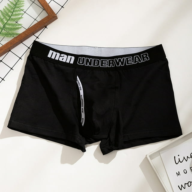 Boxers, ManUnderwear Men Middle Waist Solid Color Letters Split Comfortable Breathable Boxers Underwear