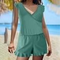 thumbnail image 2 of WREESH Women's Full Coverages Swim Romper Built-In Bra & Leggings Ruched One Piece Swimsuit Tummy Control Bathing Suit Summer Blue, 2 of 8