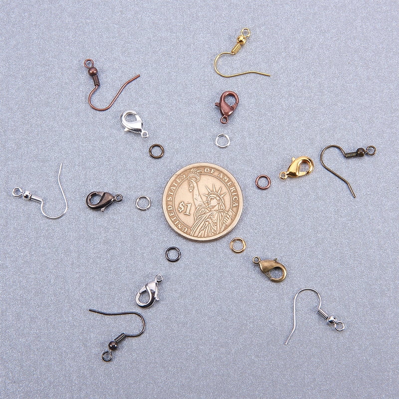 1 Box 930 Pcs Jewelry Finding Kit with Brass Jump Rings Lobster Claw Clasps and Earring Hooks 6 Colors for Jewelry Making