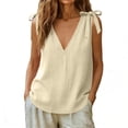 thumbnail image 5 of ClodeEU Women's V Neck Sleeveless Tie-Shoulder Blouse ,Loose Fit Casual Summer Top Beige,Women's Plus L, 5 of 8