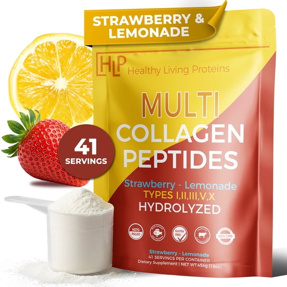 Healthy Living Proteins Multi Collagen Peptides Powder, Str-Lemonade, 1lb