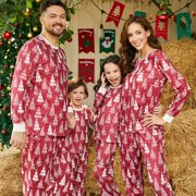 PatPat Christmas Pajamas Allover Xmas Tree Long Sleeve Family Matching Sets