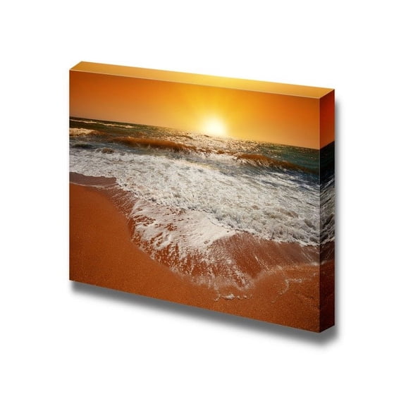 wall26 - Canvas Prints Wall Art - Magic Orange Sunset Over Sea | Modern Wall Decor/Home Decoration Stretched Gallery Canvas Wrap Giclee Print. Ready to Hang - 12" x 18"