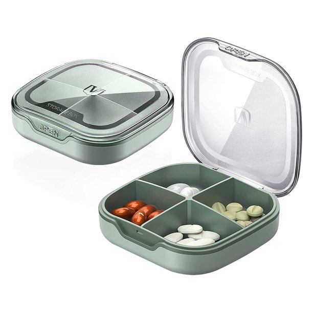 Muyoka Pastillero portátil Pastillero lindo Organizador de pastillas 4 veces al día para monedero o bolsillo Extraíble 4 compartimentos para suplemento Vitamina Medicina Pastillero pequeño 7 días (Ver Muyoka Hogar
