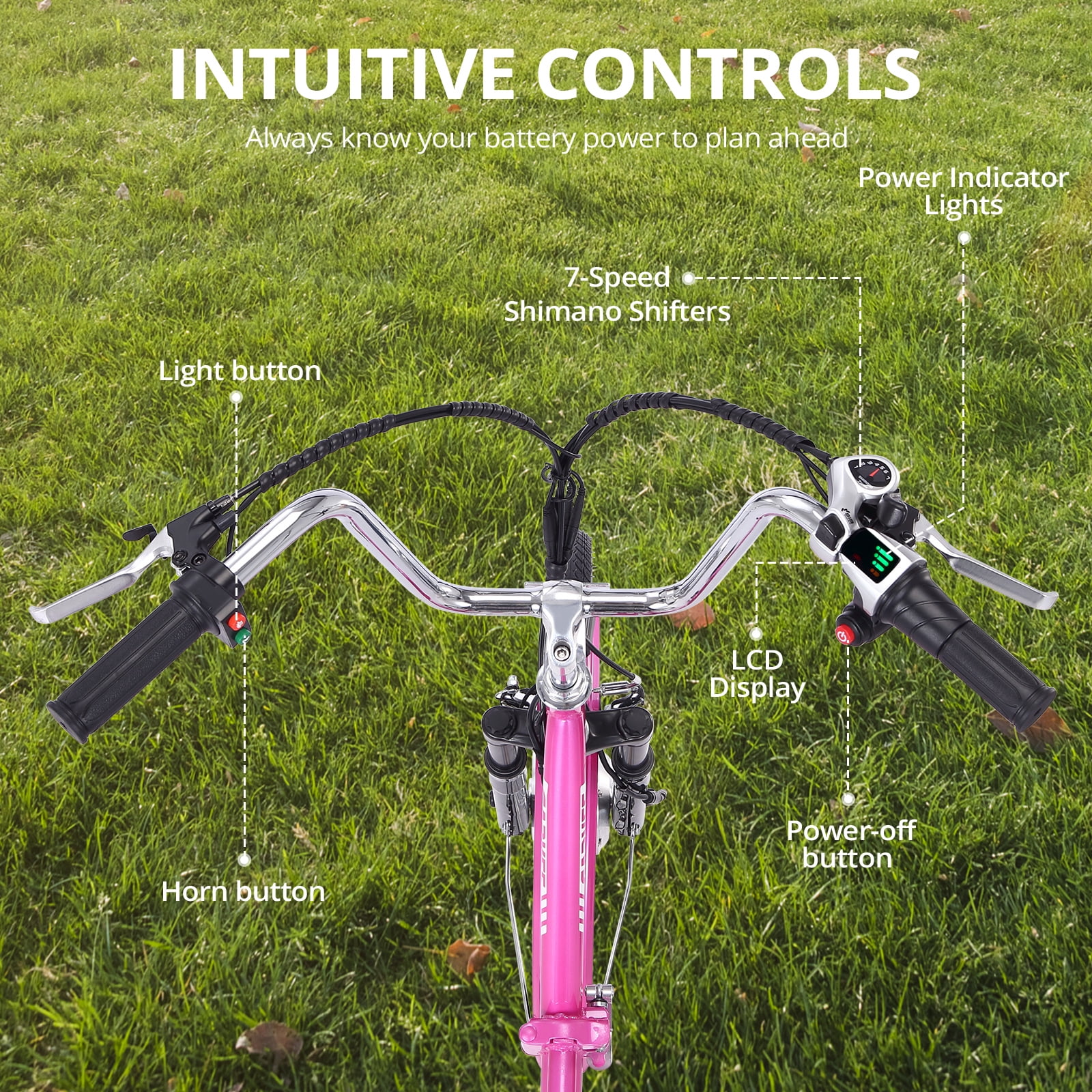 Accreate Electric Trike for Adults, 7 Speed Folding 3 Wheel Motorized Bicycle, 36V 10Ah Removable Battery, 24" Rose red