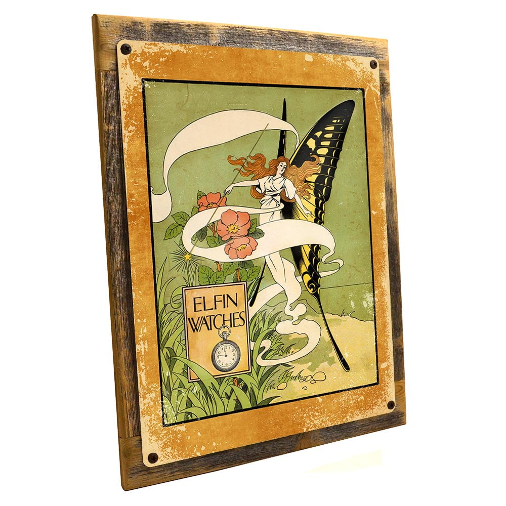 Vintage Metal Kitchen Wall Art Framed framed elfin watches vintage ad 9 x12 metal sign wall decor for kitchen and dinning room hand crafted from reclaimed materials walmart com