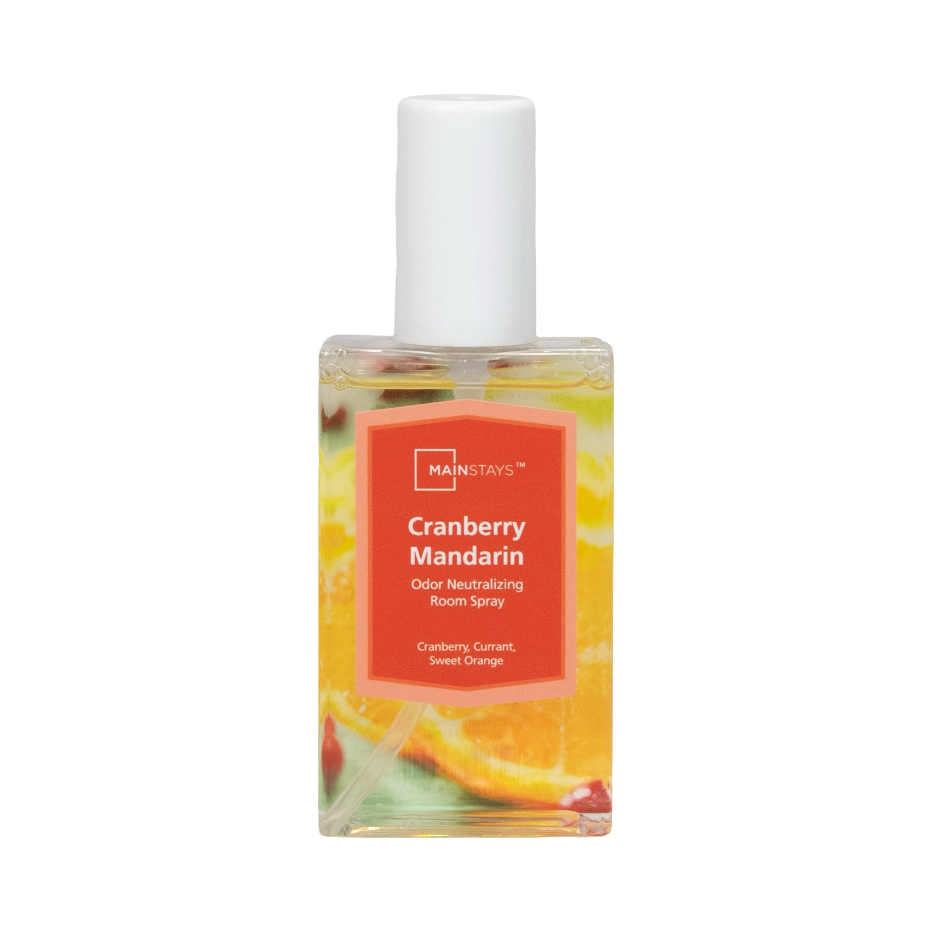 Mainstays Mandarin Cranberry Scented Room & Linen Spray 3.4 fl oz (100mL).