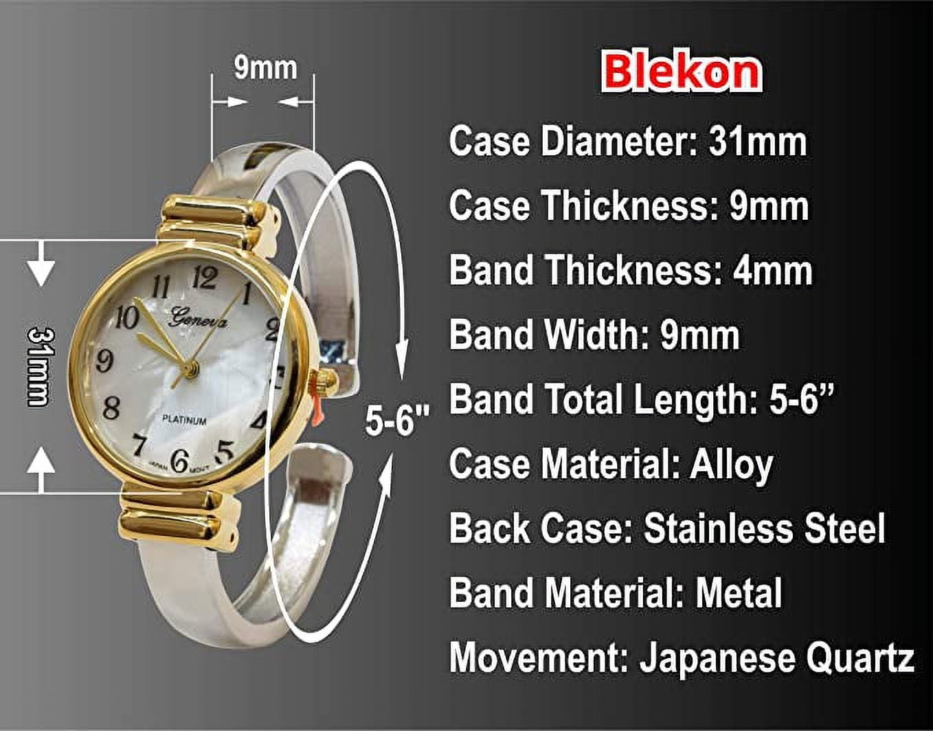 Women\'s Gold Black Analog Quartz Metal hinged Bangle Pearl Cuff Bracelet Watch Amazon.com: Blekon Original Mother of Pearl Cuff Bracelet  main image 4