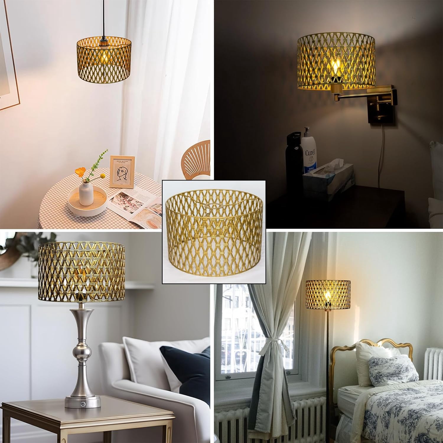 Gold Hollow-out Drum Lamp Shades