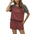 thumbnail image 4 of WBQ Summer Pajamas for Women Shorts PJ Set Color Block Short Sleeve Top Sleepwear and Drawstring Shorts with Pockets 2 Piece Loungewear Sleepwear Crew Neck Pjs Set S-2XL, 4 of 7