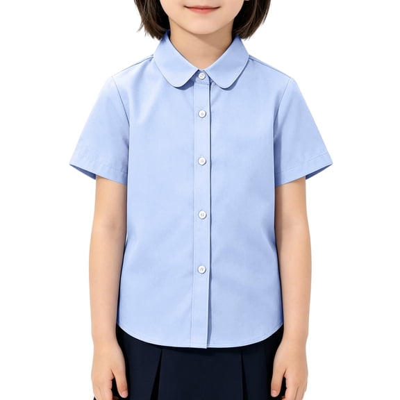Grblisyd School Uniform for Girls Short Sleeve Button Down Collared Uniform Shirts Toddler Kids Dress Shirt Girls Cute Blouse