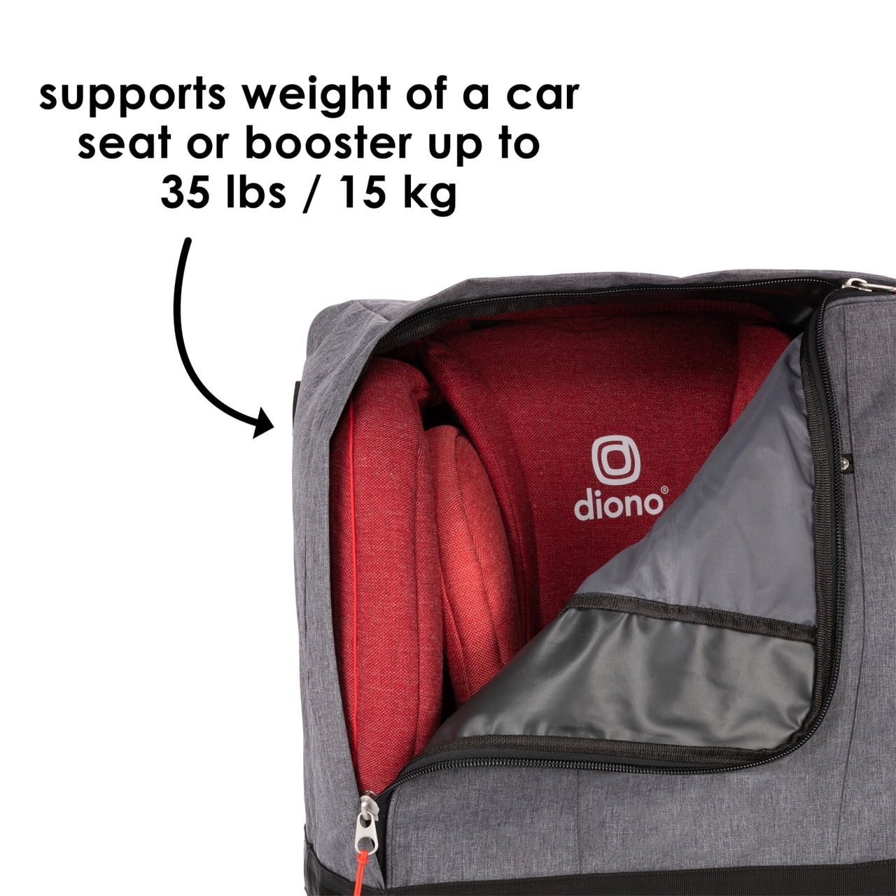 Diono Radian Car Seat Travel Backpack with Padded Shoulder Straps, Gray