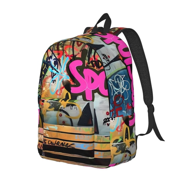 Easygdp Graffiti Lamp Urban Scene Mochila de Lona Resistente para Laptop, Compatible con Laptops de 15 a 17 pulgadas, Ideal para Escuela, Trabajo y Viajes-Small