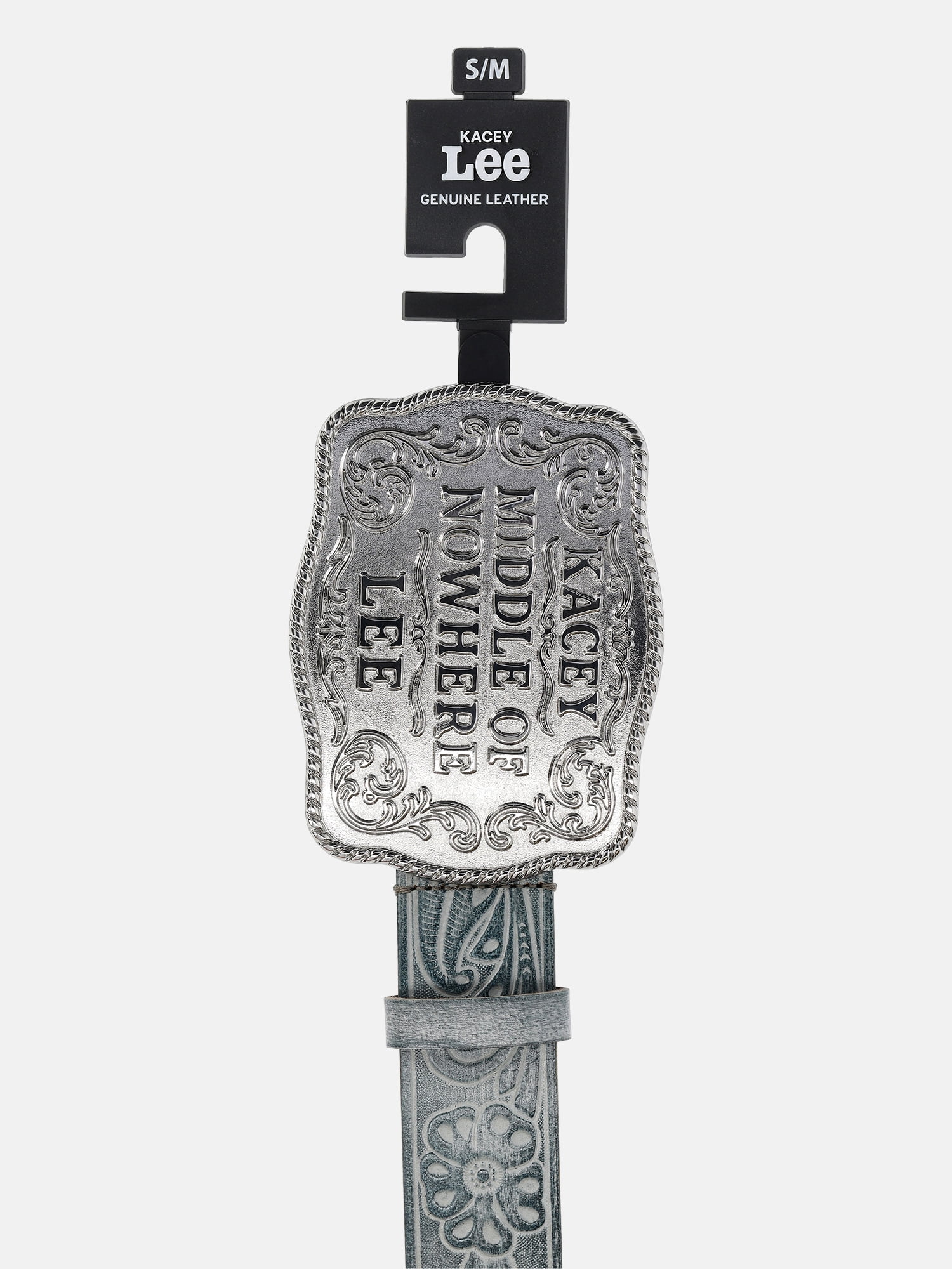 Kacey Lee Women's Leather Belt with Middle of Nowhere Buckle