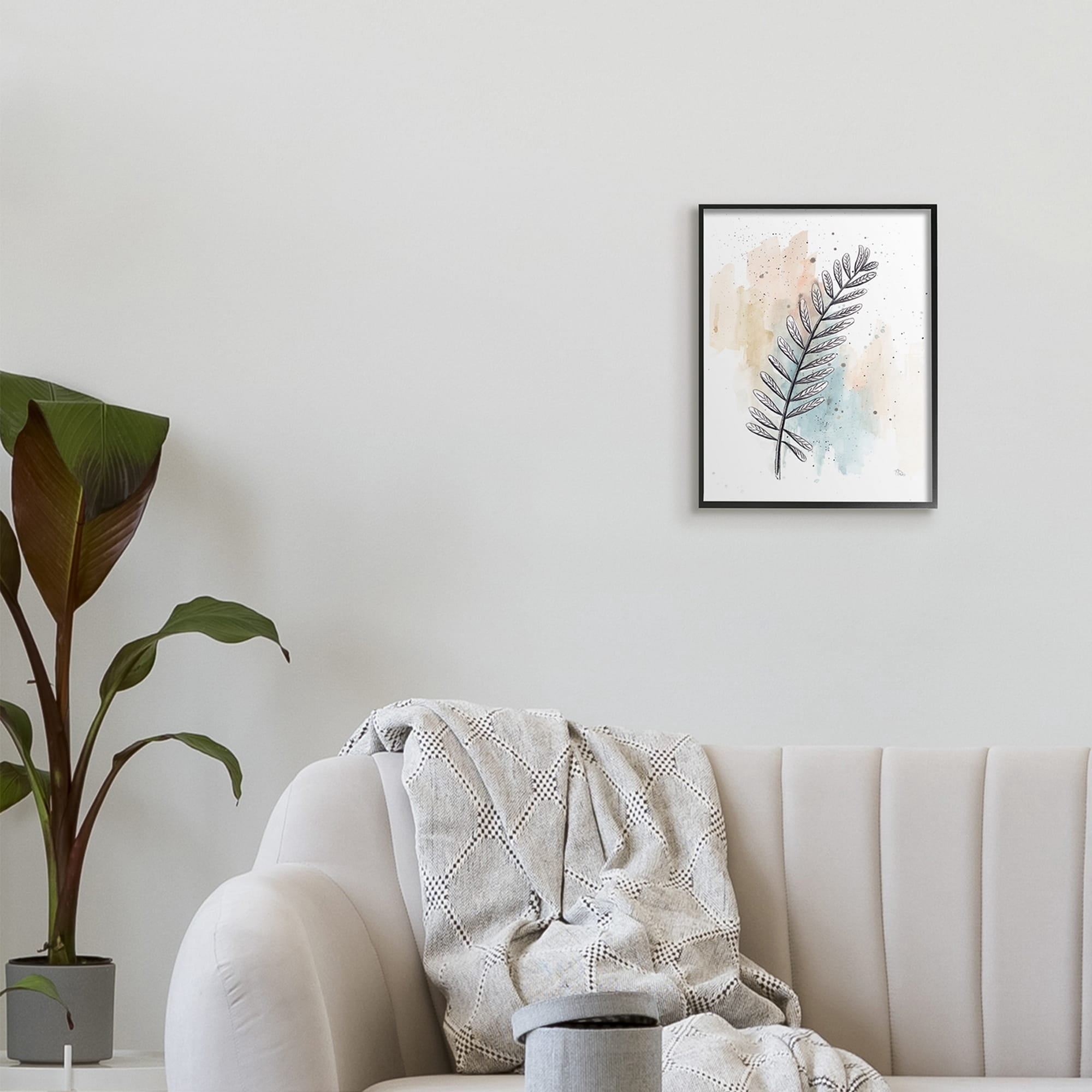 Stupell Industries Foliage Plant Stem over Blue Beige Watercolor,16 x 20,Designed by Patricia Pinto