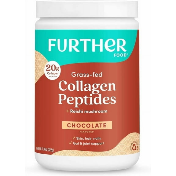 Further Food Chocolate Collagen Peptides Powder, Grass-Fed Pasture-Raised Hydrolyzed Type 1 & 3 Protein, Gut Health   Joint, Hair, Skin, Nails, Paleo Keto Sugar-Free 11.36 oz