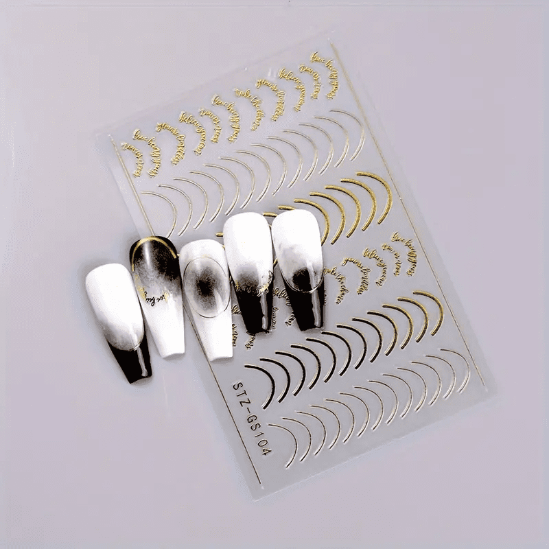 3pcs/set 3D Simple Lines Nail Stickers Rose Gold Metal Stripe Letters Decals Curve Gel Nails Art Sliders Polish Manicure Decor