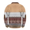 thumbnail image 6 of Men's Retro Knit Print Zip Up Sweatshirt, Casual Long Sleeve Cardigan Style Fleece Jacket, Vintage Streetwear for Christmas, Fall Winter, Cozy Layering Top,Khaki,S, 6 of 6
