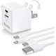 thumbnail image 1 of Cargador iPhone Quntis 2 Piezas 2M Cable USB A a C y Cable C a Lightning Puerto Dual Cargador iPad Bloque de Carga Rápida USB C Plegable Blanco, 1 of 3
