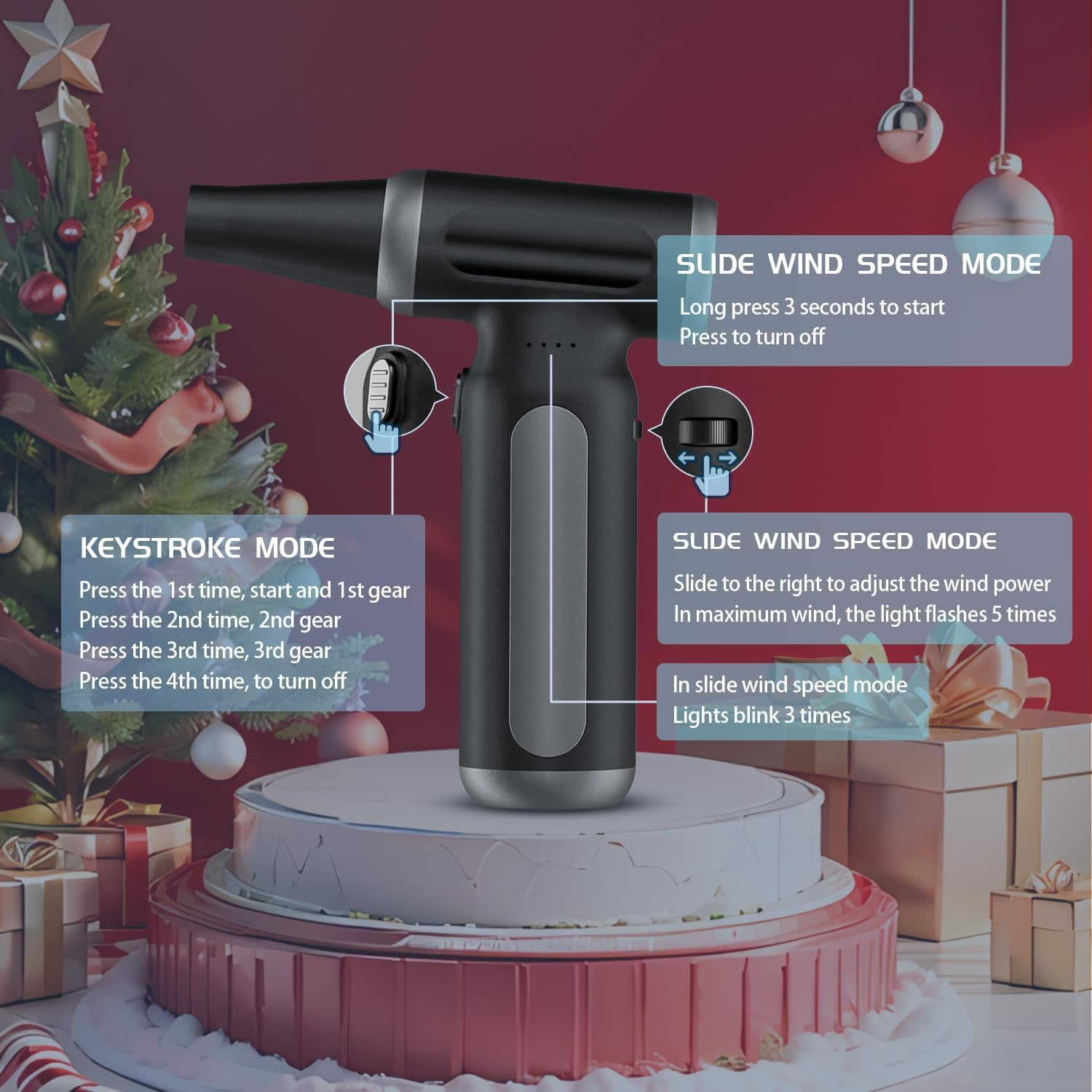 Electric Compressed Air Duster - 33,0000 RPM Rechargeable Cordless Turbo Blower, Portable Air Blower Gun for Cars, PC, Keyboard, Home & Outdoor Dust Cleaning (Replaces Compressed Air Cans)