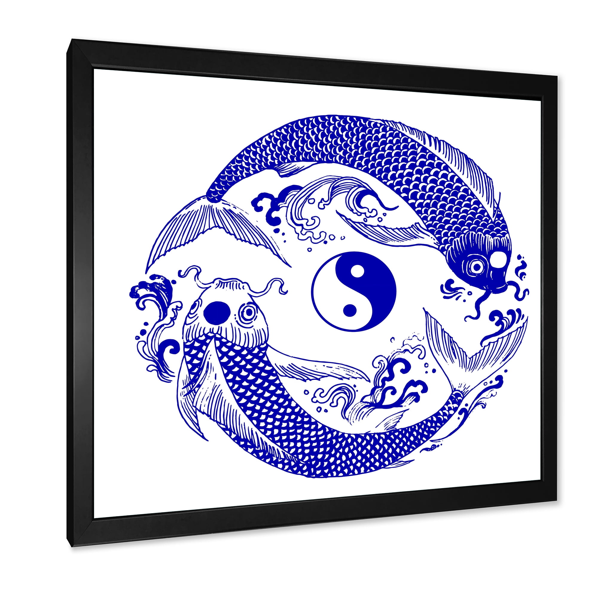 Designart 'Blue Chinoiserie Koi Fish II' Traditional Framed Art Print