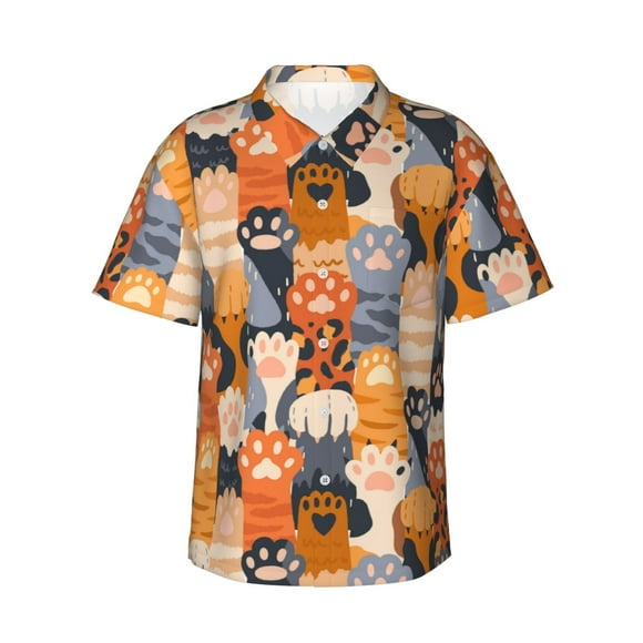 Naloa Cute Cat Paw Print Authentic Hawaiian Shirt, Men's Tropical Aloha Shirt for Summer Parties Vacations,Medium