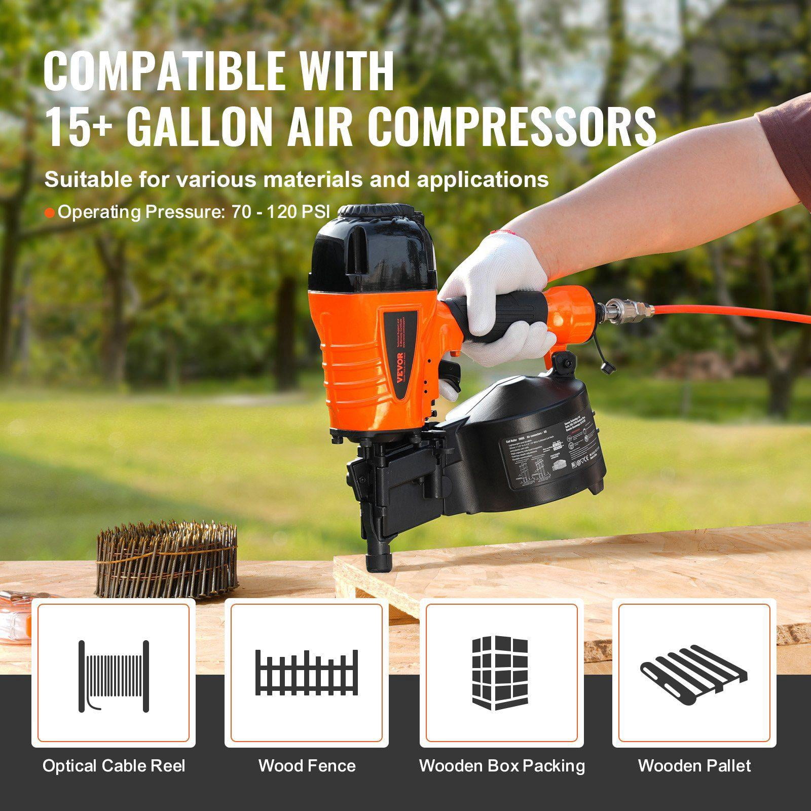 Coil Siding Nailer CN65 15 Degree Pneumatic Nail Gun 1.25 to 2.5 Inch Tool Less Depth Adjustment 70 120 PSI for Siding Pallet Sheathing Wood Fencing Decking