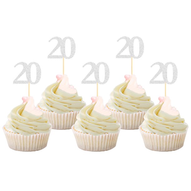 Cupcake Toppers Sotpot para 20 cumpleaños, 30 unidades, Happy 20 Years