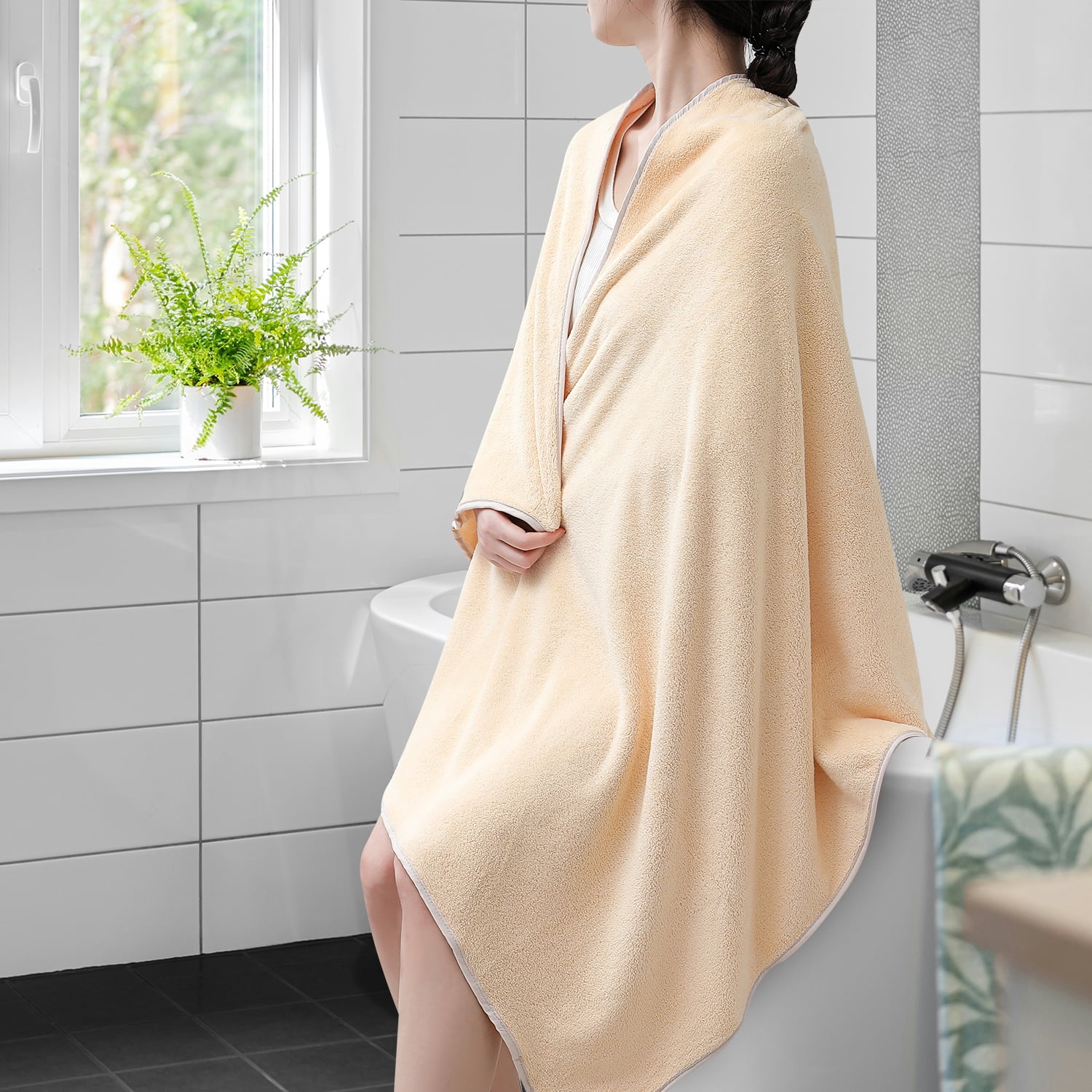 Kebury 18 Piece Family Bath Towels Set - 6 Bath Sheets, 6 Hand Towels & 6 Washcloths - Microfiber Shower Towels with Hanging Loop Absorbent Ultra Soft Towels for Bathroom Spa Gym- Apricot Yellow