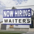 thumbnail image 2 of Now Hiring Waiters 13 oz Heavy Duty Vinyl Banner Waitress Waiter Jobs Available Help Wanted Sign for Business Advertising Indoor/Outdoor Single-Sided w/ Metal Grommets (2x5 ft, Wh & Bl & Bk), 2 of 6