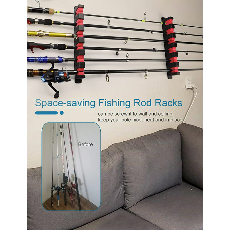 Calamus Horizontal Fishing Rod Holder Wall Mounted Fishing Rod Rack, Store  6 Rods or Fishing Rod