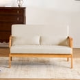 thumbnail image 2 of Falvinoryn 48" Wide Small Loveseat Sofa, 2-Seater Sofa with Rattan Arms & 2 Lumbar Pillows, Linen Upholstered Sofa Couch, Modern Couch for Living Room, Bedroom, Apartment, Beige, 2 of 8