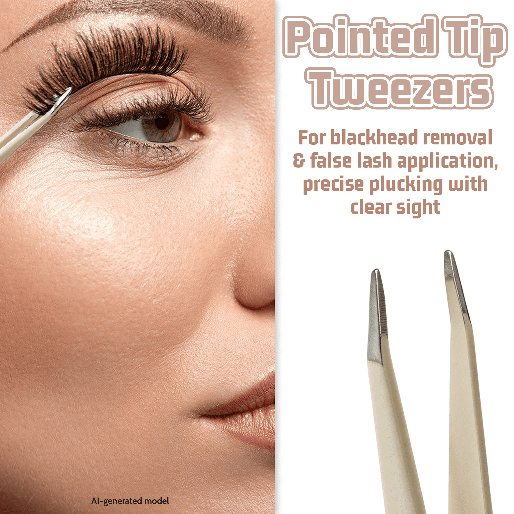 2-Pack Tweezers for Eyebrows, Facial Hair, Ingrown Hair Removal, Slant and Point Tip Tweezer Set for Women and Men, Professional Stainless Steel Precision Eyebrow Plucking Grooming with Case