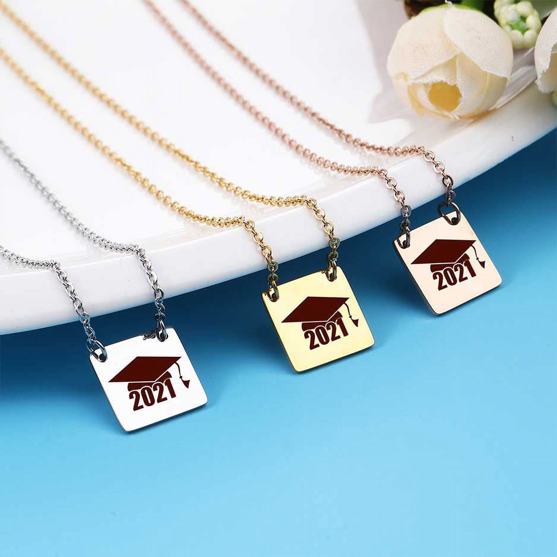Anavia College Graduation Gift for Her - High School 2021 Graduation Gifts for Daughter - Stainless Steel Engraved Bachelor Cap Necklace