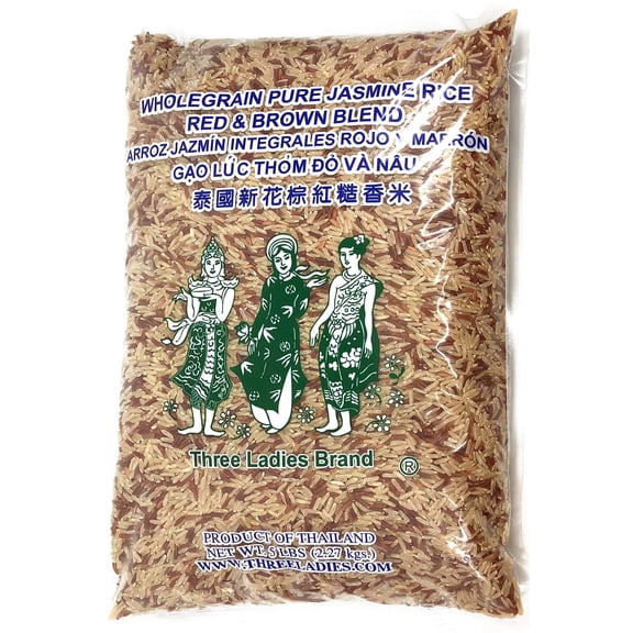 5 pounds three ladies brand whole grain pure jasmine rice red & brown blend (one bag)