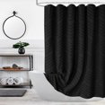thumbnail image 1 of Cortina de ducha bohemia negra extralarga de 96 pulgadas, cortinas de ducha de tela a rayas de chevrón con mechones negros para baño, juego de cortina de ducha de tela impermeable moderno Shabby Chic, 1 of 5