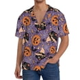thumbnail image 7 of Lsque Vintage Halloween Black Cat print Men's Cuban Collar Short Sleeve Shirt Summer Beachwear Casual Button Down Fashionable Vacation Leisure Shirt-4X-Large, 7 of 7