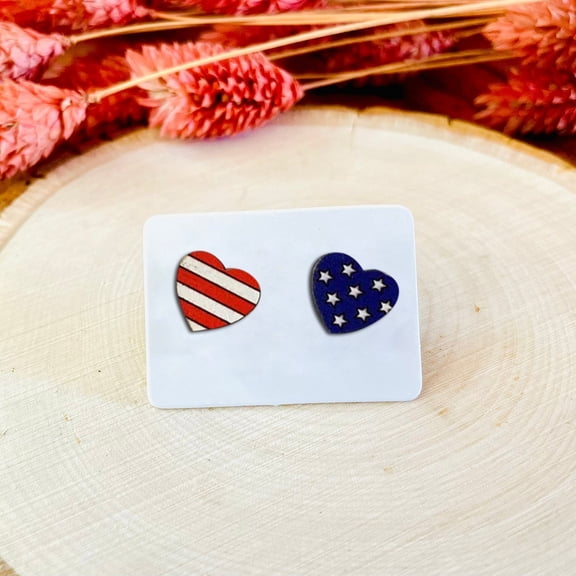 QIQUWOHUL Classical Earrings Flag Earrings Star Earrings Wood Studs USA Flag American Flag Fourth Of July Patriotic Red White Blue