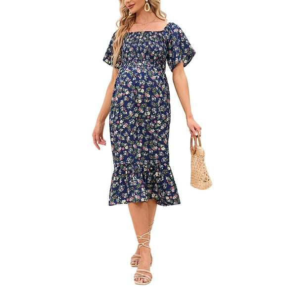 SUNSIOM Women Maternity Dress, Short Sleeve Off-shoulder Flower Print Swing Dress Pregnancy Dress