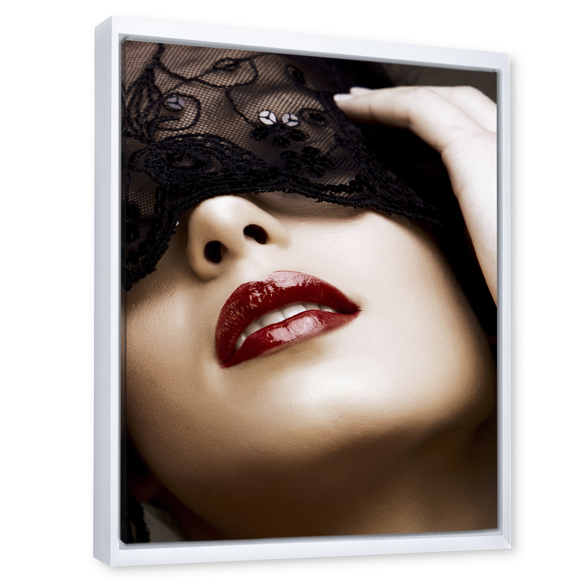Designart 'Portrait Of Modern Girl With Mask' Modern Framed Canvas Wall Art Print