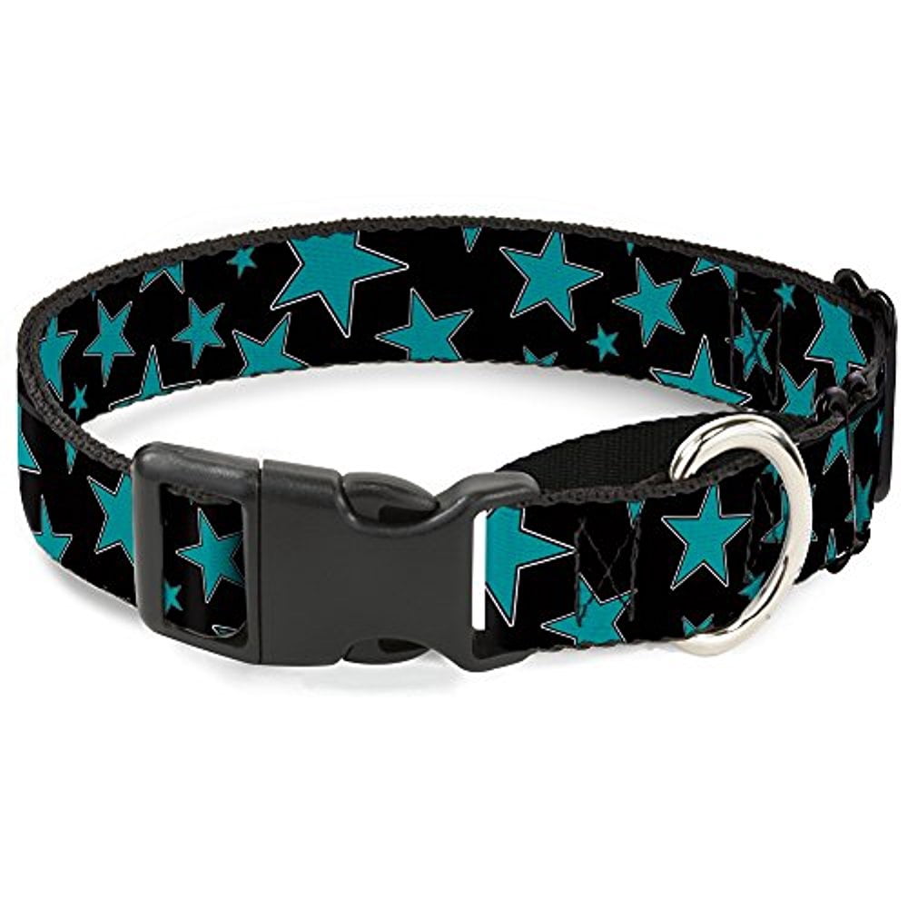 Buckle-Down Multi Stars Black Turquoise Martingale Dog Collar