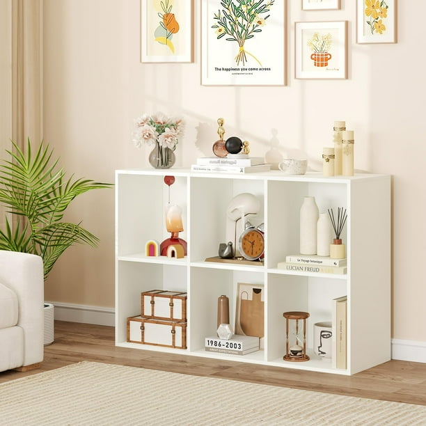 Librero Organizador de 6 Cubos, Estante Minimalista de para Libros y Organizar, Librero para Sala Oficina Dormitorio 90X30X60CM (Blanco)